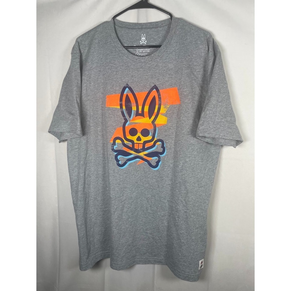 Psycho Bunny Men's Pima Cotton Short Sleeve T Shirt Gray Skull Logo Size 8 XL